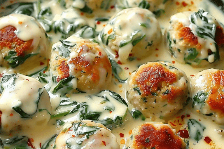 Chicken Ricotta Meatballs with Spinach Alfredo Sauce - grandma's recipes